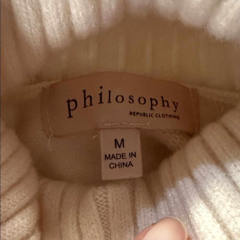 Philosophy Two-Tone Turtleneck Sweater in Cream and Brown - Picture 3 of 3